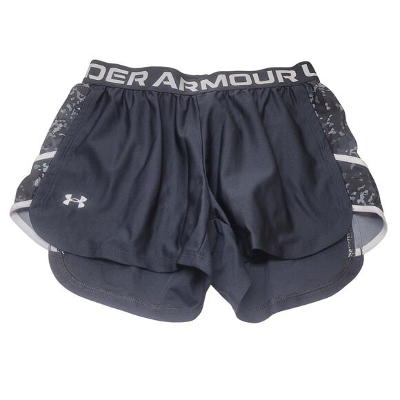 Women's Under Armour Play Up Loose Running Shorts XS Black Gray Print EUC - Picture 1 of 10